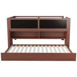 Okwish Lit Gigogne enfant 90x200 cm avec Lit Tiroir, Échelle, Tableau à Gribouillis et Rangement Intégré - Sans Matelas - Bois Marron Sale