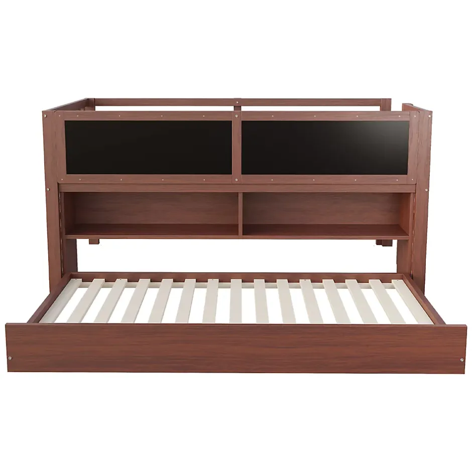 Okwish Lit Gigogne enfant 90x200 cm avec Lit Tiroir, Échelle, Tableau à Gribouillis et Rangement Intégré - Sans Matelas - Bois Marron Sale