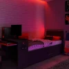 Vente-unique Lit gigogne gamer 90 x 200 et 90 x 190 cm - Avec bureau - LEDs - Anthracite et rouge + Matelas + Sommier - VOUANI Hot