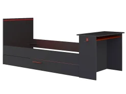 Vente-unique Lit gigogne gamer2 x 90 x 200 cm - Avec bureau - LEDs - Anthracite et rouge + Sommier - VOUANI
