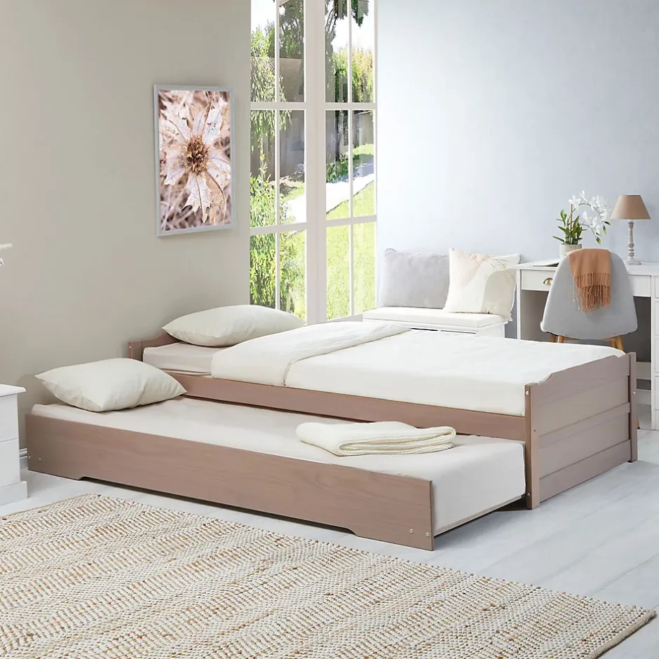 Idimex Lit gigogne LORENA en pin massif, 90 x 190 cm, lasuré taupe Discount