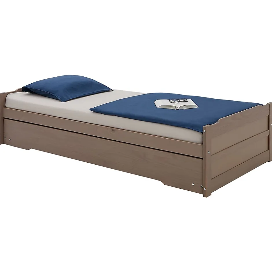 Idimex Lit gigogne LORENA en pin massif, 90 x 190 cm, lasuré taupe Discount