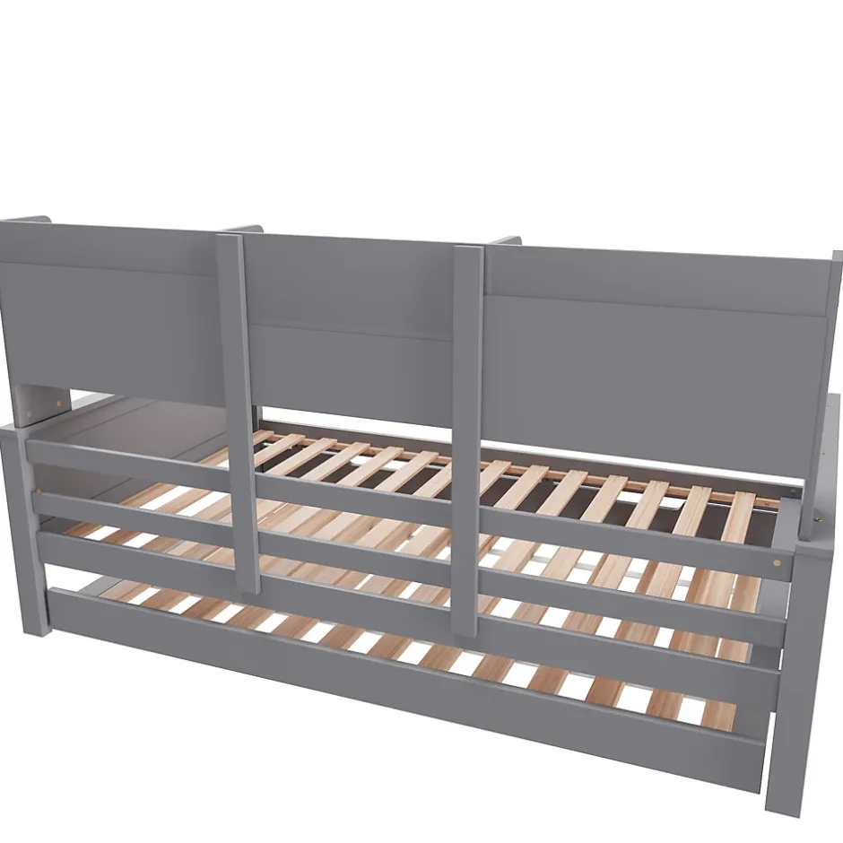 Okwish Lit gigogne simple 90x200 cm en bois avec rangement intégré - multifonction, pratique et spacieux, gris, sans matelas Online