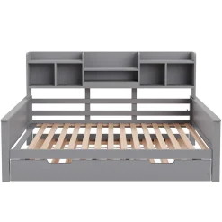 Okwish Lit gigogne simple 90x200 cm en bois avec rangement intégré - multifonction, pratique et spacieux, gris, sans matelas Online