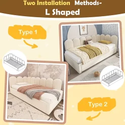 Okwish Lit Gigogne Simple 90x200 cm avec Lit Secondaire 90x190 cm - Gain de Place pour Chambre d'enfant - Velours Beige - Sans Matelas Sale