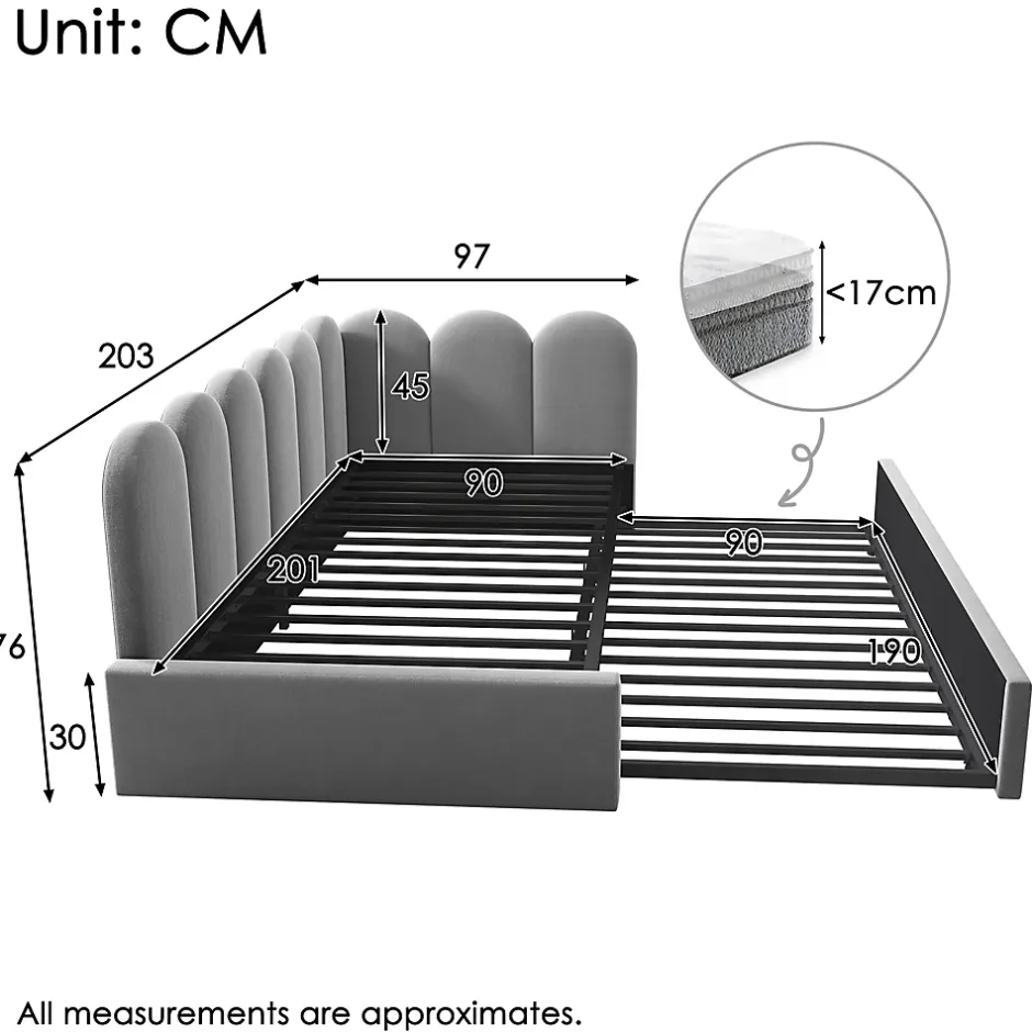 Okwish Lit Gigogne Simple 90x200 cm avec Lit Secondaire - Design Moderne Gain de Place pour Chambre enfant - Velours Gris - Sans Matelas