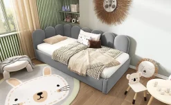 Okwish Lit Gigogne Simple 90x200 cm avec Lit Secondaire - Design Moderne Gain de Place pour Chambre enfant - Velours Gris - Sans Matelas
