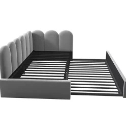 Okwish Lit Gigogne Simple 90x200 cm avec Lit Secondaire - Design Moderne Gain de Place pour Chambre enfant - Velours Gris - Sans Matelas