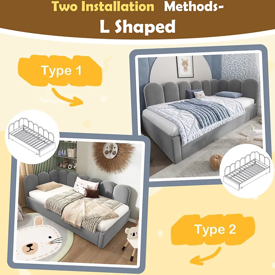 Okwish Lit Gigogne Simple 90x200 cm avec Lit Secondaire - Design Moderne Gain de Place pour Chambre enfant - Velours Gris - Sans Matelas
