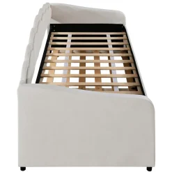 Okwish Lit Gigogne 90x200 cm - avec lit tiroir 90x190 cm et éclairage LED ambiant - sans matelas - revêtement en velours élégant - Beige