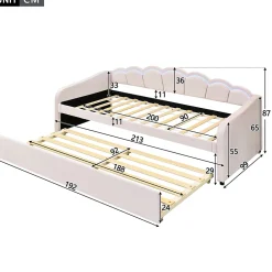 Generique Lit Gigogne 90x200 cm - avec lit tiroir 90x190 cm et éclairage LED ambiant - sans matelas - revêtement en velours doux - Rose Clearance