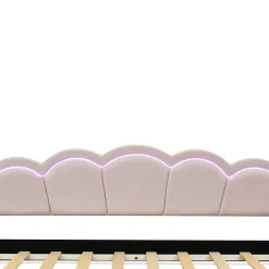 Generique Lit Gigogne 90x200 cm - avec lit tiroir 90x190 cm et éclairage LED ambiant - sans matelas - revêtement en velours doux - Rose Clearance