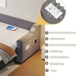 Okwish Lit Gigogne 90x190 cm - avec Rangement sous Le Lit et Haut-Parleur Bluetooth, Port USB, Velours Gris, Sans Matelas