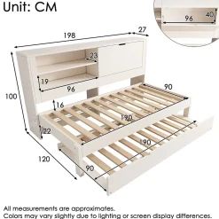 Okwish Lit Gigogne 90x190 cm - Canapé-Lit avec Tête de Lit Rangement, Compartiment Ouvert et USB/USB-C - MDF - Blanc