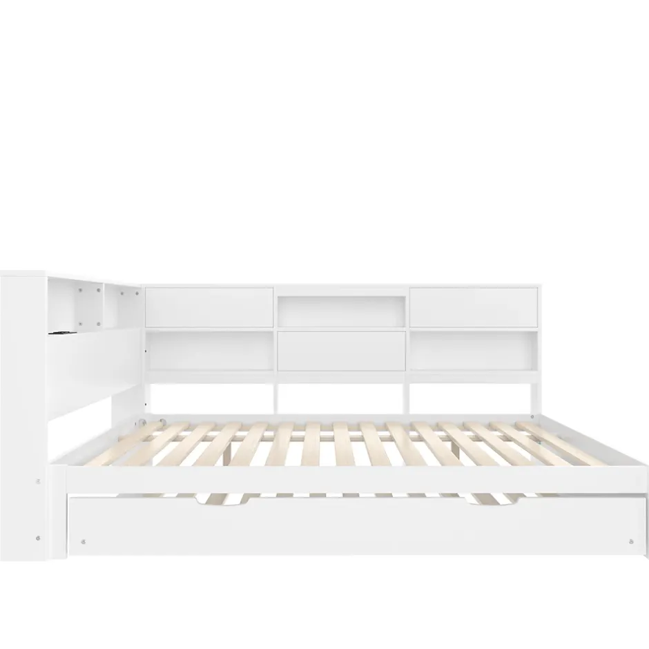 Okwish Lit Gigogne 140x200 cm - Daybed Multifonction avec Tête de Lit et Lit Tiroir - Sans Matelas - Bois Blanc Discount