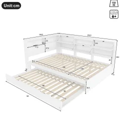 Okwish Lit Gigogne 140x200 cm - Daybed Multifonction avec Tête de Lit et Lit Tiroir - Sans Matelas - Bois Blanc Discount