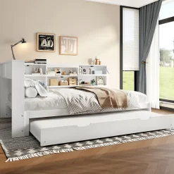 Okwish Lit Gigogne 140x200 cm - Daybed Multifonction avec Tête de Lit et Lit Tiroir - Sans Matelas - Bois Blanc Discount