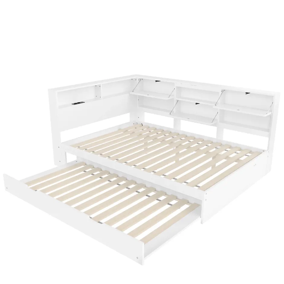 Okwish Lit Gigogne 140x200 cm - Daybed Multifonction avec Tête de Lit et Lit Tiroir - Sans Matelas - Bois Blanc Discount
