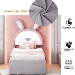 Okwish Lit Gigogne 90x200 cm - Lit avec Tiroirs de Rangement et Éclairage LED Changeant, en Velours Gris, Sans Matelas