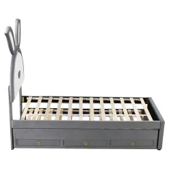 Okwish Lit Gigogne 90x200 cm - Lit avec Tiroirs de Rangement et Éclairage LED Changeant, en Velours Gris, Sans Matelas
