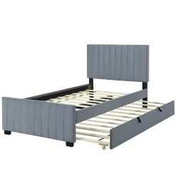 Okwish Lit Gigogne 90x190 cm - Lit avec Lit Supplémentaire, Tissu Velours Doux, Gris, Sans Matelas