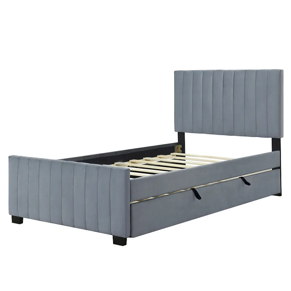 Okwish Lit Gigogne 90x190 cm - Lit avec Lit Supplémentaire, Tissu Velours Doux, Gris, Sans Matelas