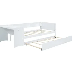 Okwish Lit Gigogne 90x200 cm - Lit Combiné enfant avec Bureau et 3 Étagères - Sans Matelas - Blanc