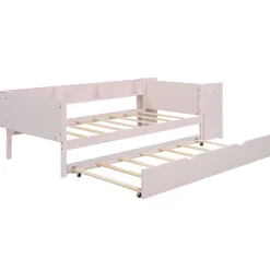 Okwish Lit Gigogne 90x200 cm - Lit Combiné enfant avec Bureau et 3 Étagères - Sans Matelas - Rose Clearance
