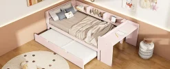 Okwish Lit Gigogne 90x200 cm - Lit Combiné enfant avec Bureau et 3 Étagères - Sans Matelas - Rose Clearance