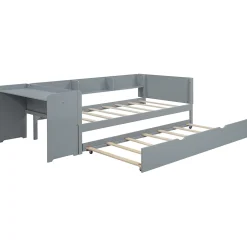 Okwish Lit Gigogne 90x200 cm - Lit Combiné enfant avec Bureau et 3 Étagères - Sans Matelas - Gris Best
