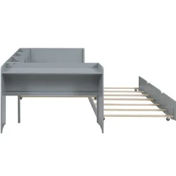 Okwish Lit Gigogne 90x200 cm - Lit Combiné enfant avec Bureau et 3 Étagères - Sans Matelas - Gris Best