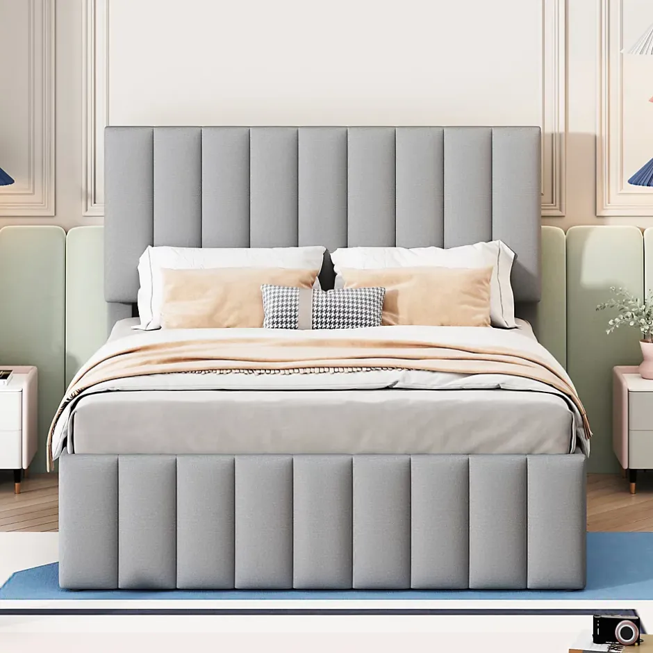 Okwish Lit Gigogne 140x200 cm - Lit Double avec Tiroirs et Lit enfant 90x190 cm, Structure en MDF et Lin, Sans Matelas - Gris Hot