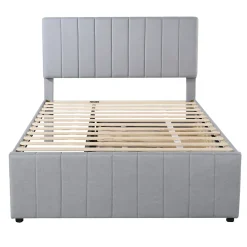 Okwish Lit Gigogne 140x200 cm - Lit Double avec Tiroirs et Lit enfant 90x190 cm, Structure en MDF et Lin, Sans Matelas - Gris Hot