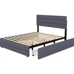 Okwish Lit Gigogne 140x200 cm - Lit Double avec Tiroirs et Rangement Extensible - Lit D'Appoint Adulte - Lin Gris - Sans Matelas Outlet