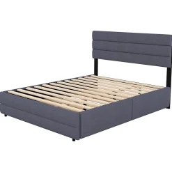Okwish Lit Gigogne 140x200 cm - Lit Double avec Tiroirs et Rangement Extensible - Lit D'Appoint Adulte - Lin Gris - Sans Matelas Outlet