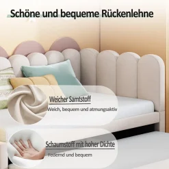 Okwish Lit Gigogne 90x200 cm - Lit Enfant Velours avec Rangement et Lit Extensible, 2-en-1 Multifonction, Sans Matelas, Beige Outlet