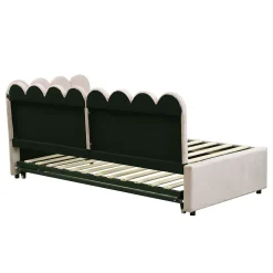 Okwish Lit Gigogne 90x200 cm - Lit Enfant Velours avec Rangement et Lit Extensible, 2-en-1 Multifonction, Sans Matelas, Beige Outlet
