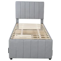 Okwish Lit Gigogne 90x200 cm - Lit enfant avec Tiroirs et Lit Gigogne, Revêtement en Lin, MDF et Métal - sans matelas - Gris