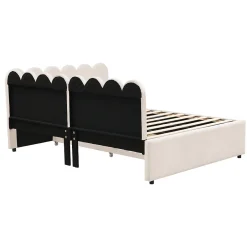 Okwish Lit Gigogne 140x200 cm - Lit Enfant Velours avec Rangement et Lit Extensible L-Forme, Sans Matelas, Beige