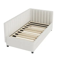 Okwish Lit Gigogne 90x200 cm - Lit enfant et d'Appoint avec Tiroir Intégré, Sommier À Lattes, Velours Beige Sale