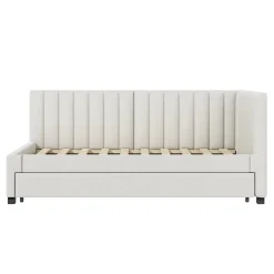 Okwish Lit Gigogne 90x200 cm - Lit enfant et d'Appoint avec Tiroir Intégré, Sommier À Lattes, Velours Beige Sale