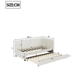 Okwish Lit Gigogne 90x200 cm - Lit enfant et d'Appoint avec Tiroir Intégré, Sommier À Lattes, Velours Beige Sale