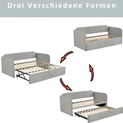 Okwish Lit gigogne 90/180x190 cm - Lit extensible avec tiroir de rangement - Tissu lin respirant gris clair