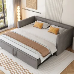 Okwish Lit Gigogne 90/180x200 cm - Lit Multifonction avec Sommier À Lattes, Convertible en deux Lits, Sans Matelas - Gris