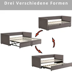 Okwish Lit Gigogne 90/180x200 cm - Lit Multifonction avec Sommier À Lattes, Convertible en deux Lits, Sans Matelas - Gris