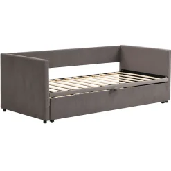 Okwish Lit Gigogne 90/180x200 cm - Lit Multifonction avec Sommier À Lattes, Convertible en deux Lits, Sans Matelas - Gris