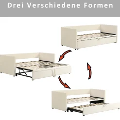 Okwish Lit Gigogne 90/180x200 cm - Lit Multifonction avec Sommier À Lattes, Sans Matelas, Velours Doux - Beige