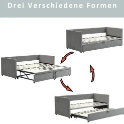 Okwish Lit Gigogne 90/180x200 cm - Lit Multifonction avec Sommier À Lattes, Sans Matelas, en Velours Doux, Gris Hot