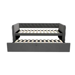 Okwish Lit Gigogne 90x200 cm - Lit Multifonction avec Sommier À Lattes, Convertible pour Chambre d'Amis, en Velours Gris, Sans Matelas