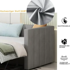 Okwish Lit Gigogne 90/180x200 cm - Lit Multifonction Convertible en Velours Doux, Sans Matelas - Gris Clair New